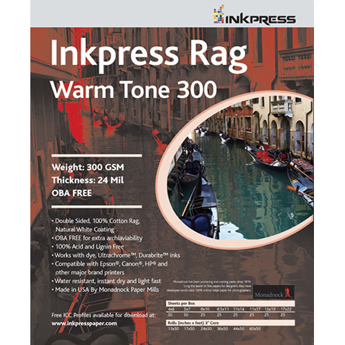 Inkpress Rag Warm 300 17" x 22" - 20 sheets
