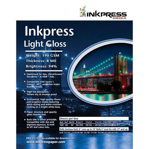 Inkpress Light Gloss 11" x 17", 100 Sheets