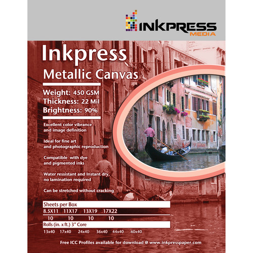 Inkpress Media Metallic Canvas (8.5” x 11", 10 Sheets)
