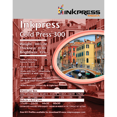 Inkpress Cold Press 300 Archival Inkjet Paper (5" x 7", 50 Sheets)
