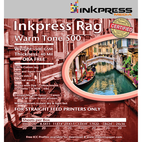 Inkpress Rag Warm 500 8.5" x 11" - 5 sheets